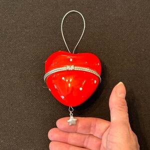 Red Heart-shaped Trinket Box Christmas Ornament with Small Star Charm 2.5”